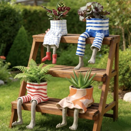 DOLSAO Leggy Pot Funny Planter Set，4 Pack Resin Hanging Leg Flower Pots, Sculpture Fun Unique Carved Cute Skirt Shape Suitable for Modern Indoor Outdoor Plant Lovers Succulents, Bonsai, Desktop Decor