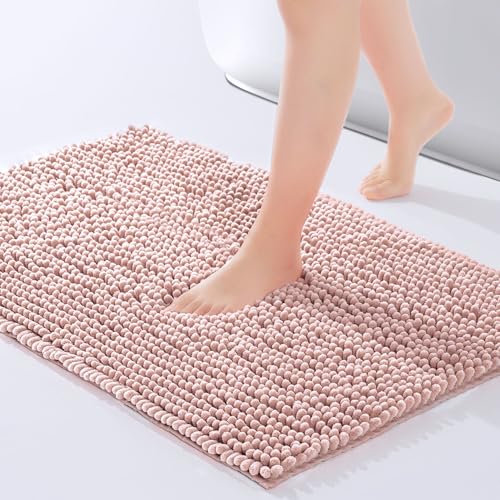 FRESHMINT Chenille Bathroom Rugs Mat 32”x20”, Non-Slip Bath Mat for Bathroom Floor & Bathtub, Washable Soft Shower Shag Bath Rugs, Fluffy Thick Water Absorbent Microfiber Shower Mat, Dusty Pink - color: Dusty Pink, size: 1'8" x 2'8" (Rectangular)