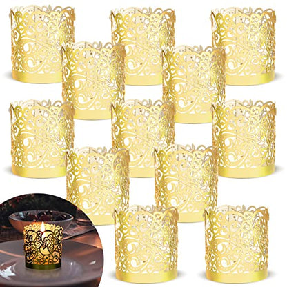 48PCS Votive Candles Holders Wraps, Gold Tea Light Candle Fairy | Home Decoration(no Bottom) - color: Gold