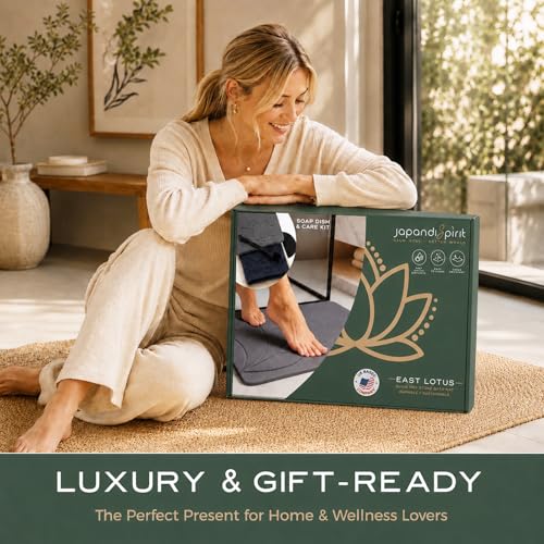 Stone Bath Mat - Diatomaceous Earth, Quick Dry - East Lotus | Non-Slip, Stone Bath Mats for Bathroom, Bath Stone, Diatomite, 23.6"x15.4", Luxury Bath Mat - color: East Lotus