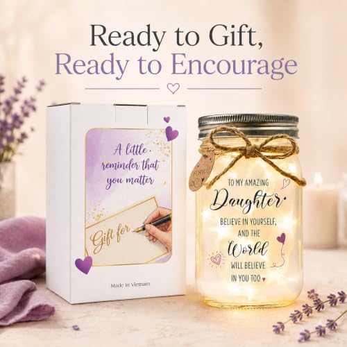 Solmay Daughter Gifts from Mom or Dad, Mason Jar Light | Inspirational keepsake for adult daughters, birthdays & college graduation; a sentimental encouragement present for women - color: Daughter