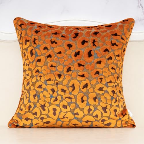 Alerfa Orange Floral Throw Pillow Cover 18 x 18 Inch Cut Velvet Sqaure Luxury Decorative Pillow Cover for Couch Living Room Bedroom - color: Orange, size: 18" x 18" (Pack of 1)