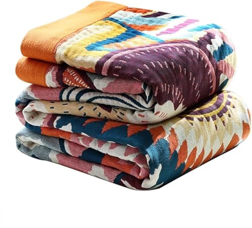 Boho Throw Blanket for Bed 100% Cotton Bohemian Blankets Ultra Soft Woven Muslin Decorative Blankets All Seasons Vintage Quilt Knitted Blanket for Sofa Chair (Colorful, 60"x80") - color: K-colorful World, size: 60"x80"