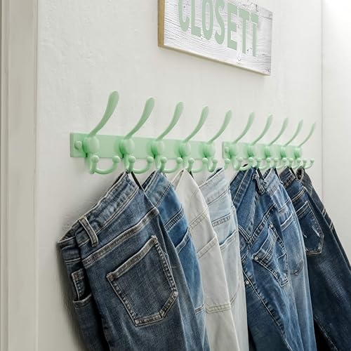 Coat Rack Wall Mount, Heavy Duty 12-Gauge Base vs Flimsy 1mm, Double-Thick Solid Anti-Snap Hooks, 16” Stud-Mount, Stainless Steel Hanger for Clothes Hat Entryway Closet, Green, Pack of 2 - color: Green, size: L=17" (2pcs)