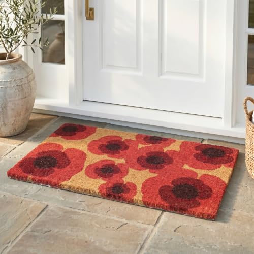 Fab Habitat Floral Extra Thick Doormat - Handwoven, Durable - Natural Coir - Entryway, Front Door, Porch, Patio - Poppies Red (18" x 30" Thick) - color: Poppies, size: Large (18 x 30 inch) - Extra Thick