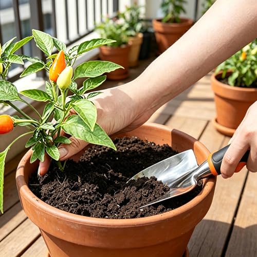 Stainless Steel Garden Tool Set，3 Pieces, Including Hand Shovel & Transplant Shovel & Hand Rake with Non-Slip Soft Ergonomic Handle (Orange) - color: orange
