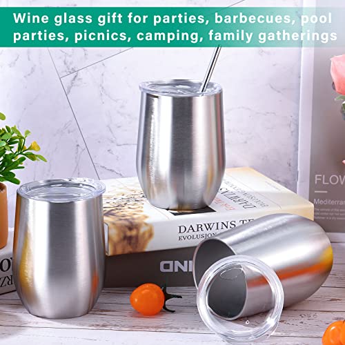Remagr 16 Pack Stainless Steel Wine Tumblers 12 oz Insulated Vacuum Wine Cup Set Double Wall Stainless Steel Stemless Mug Glasses for Coffee Soda Whiskey Outdoor Travel (Silver) - color: Silver