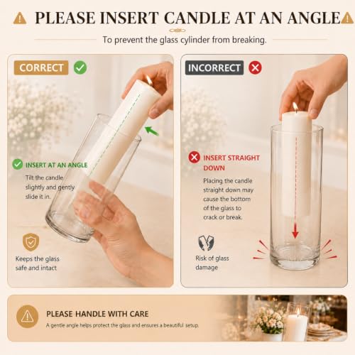 24 PCS Ivory White Pillar Candles and Glass Cylinder Vases Hurricane Glass Candle Holders for Pillar Candles Wedding Centerpieces, Party, Event, Home Office Decor(12 Candles+12 Candle Hoders)