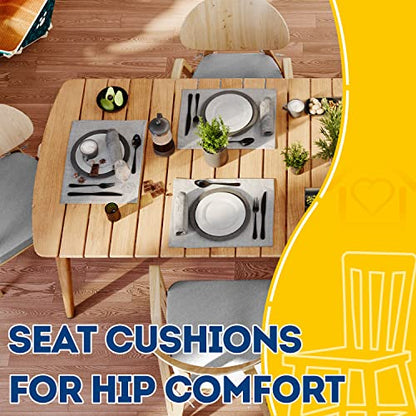 AAAAAcessories D-Shaped Chair Cushions, 2" Thick Dining Chair Pads with Ties and Removable, Machine-Washable Cover, 17" x 16", Set of 4, Light Gray - color: Light Gray, size: 4 Count(Pack of 1)