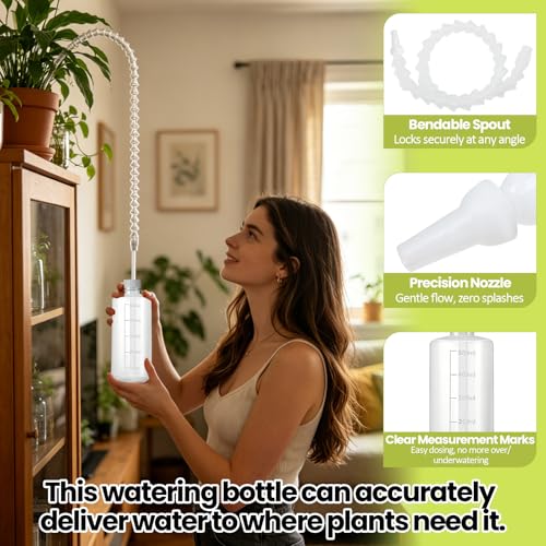 Long Reach Hanging Plant Watering Bottle - 19.6" Adjustable Nozzle, 16.9oz (500ml) Squeeze Watering Can for Indoor Outdoor Ceiling Plants