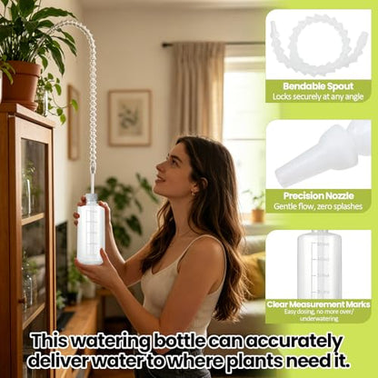 Long Reach Hanging Plant Watering Bottle - 19.6" Adjustable Nozzle, 16.9oz (500ml) Squeeze Watering Can for Indoor Outdoor Ceiling Plants