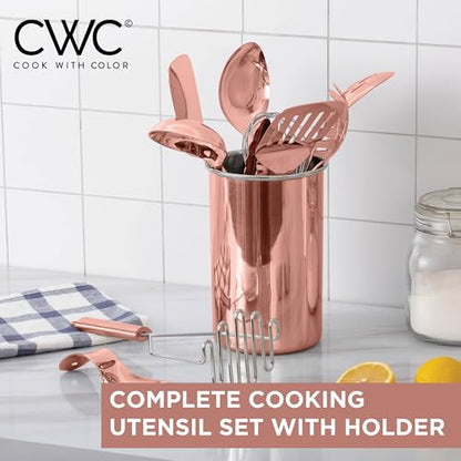 COOK WITH COLOR Kitchen Utensil Set - premium Nonstick & Heat Resistant Kitchen Gadgets, Turner, Spaghetti Server, Serving Spoons, Whisk, Tongs, Masher & Utensil Holder, 10-piece Rose Gold - color: Rose Gold