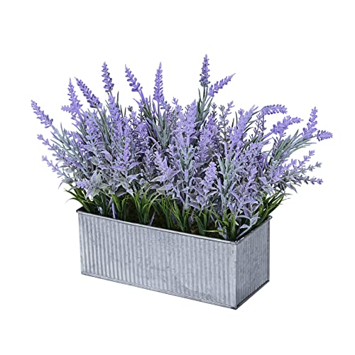Artificial Lavender Flowers Potted Outdoor UV Resistant Fake Lavender for Window Sill Faux Lavender Plant for Farmhouse Home Bathroom Office Coffee Table Centerpieces Book Corner Shelf Indoor Decor