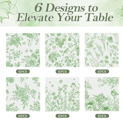 Kochorie 36 Pieces Green Floral Cloth Napkins, 18 x 18 Inch Reusable Soft Fabric Napkins, Washable Flower Dinner Cocktail Napkin for Spring Summer Tea Party Holiday Home Kitchen Wedding Restaurant - color: Green