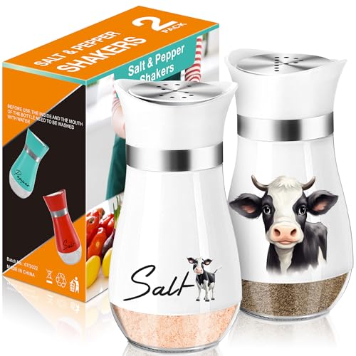 Cow Salt and Pepper Shakers Set,4 oz Glass Bottom Salt Pepper Shaker with Stainless Steel Lid Animal Decorations Country Kitchen Decor Farmhouse Gifts for Farmers(Cow) - color: Cow
