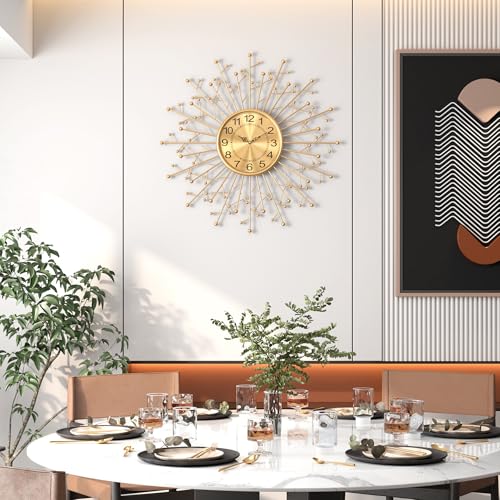 Large Modern Gold Wall Clock Decorative Mid Century Sunburst Branch Wall Clocks, Minimalism Metal Big Silent Clock, Luxury Home Gift Decor for Living Room, Bedroom, Dining Room, 28 inch - size: 6.Gold-Branch(Dismountable-70cm)