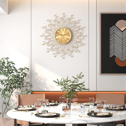 Large Modern Gold Wall Clock Decorative Mid Century Sunburst Branch Wall Clocks, Minimalism Metal Big Silent Clock, Luxury Home Gift Decor for Living Room, Bedroom, Dining Room, 28 inch - size: 6.Gold-Branch(Dismountable-70cm)