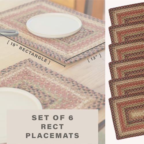 Homespice Gingerbread Jute Braided Placemats, Rect 13x19 Set of 6 | Brown Protects Tabletop in Style and Everyday and Holiday Table Mats, Rich Colors, Reversible, Durable and Easy to Clean - color: Gingerbread