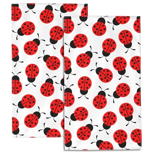 Cartoon Cute Red Ladybug 2 Pack Hand Towels for Bathroom, Highly Absorbent Soft Hanging Kitchen Dish Towel Spa Gym Towels for Home Decor & Gift Idea,14"X28" - color: Cartoon Cute Red Ladybug