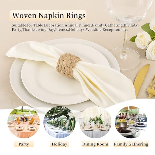 Napkin Rings Set of 4, Handmade Water Hyacinth Boho Napkin Rings, Anillos para Servilletas De Tela, Rustic Farmhouse Napkins Holder for Elegant Table Decoration, Christmas Table Decor, Wedding Decor