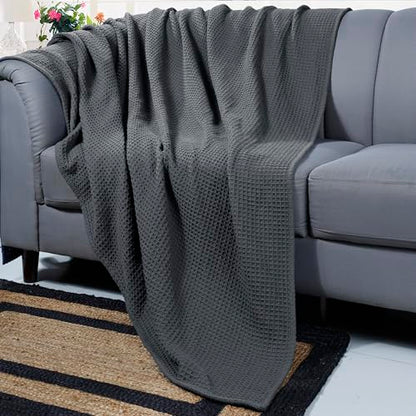 100% Cotton Waffle Weave Blanket, Twin Size 60 x 90 Inches, 300 GSM Lightweight Breathable Cooling Bed Blanket for Summer & All Season, Soft Woven Blanket, Grey - color: Grey, size: 60x90-Twin