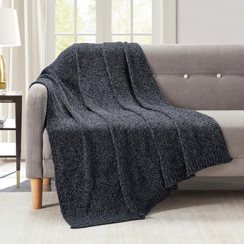 BOURINA Chenille Throw Blanket Boho Throw Outdoor Blanket,50x60Inch Grey | Chenille Throw Blanket Textured Solid Soft Throws and Blankets for Sofa or Bed Knitted Decorative Blanket - color: Chenille-grey, size: 50"×60"