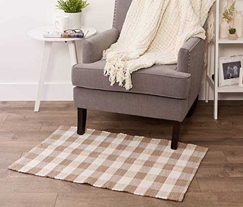 DII Buffalo Check Rug Collection, Hand Dyed Reversible Chindi Rug, 26x40, Stone/Cream - color: Stone/Cream, size: 2'2" x 3'4" (Rectangular)