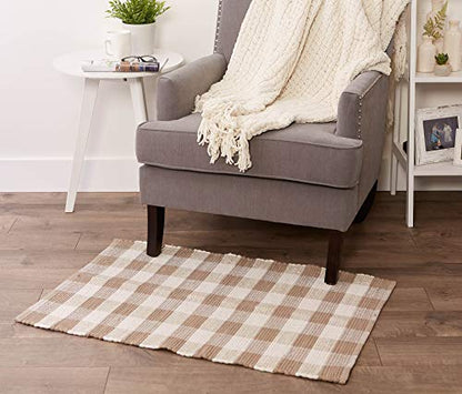 DII Buffalo Check Rug Collection, Hand Dyed Reversible Chindi Rug, 26x40, Stone/Cream - color: Stone/Cream, size: 2'2" x 3'4" (Rectangular)
