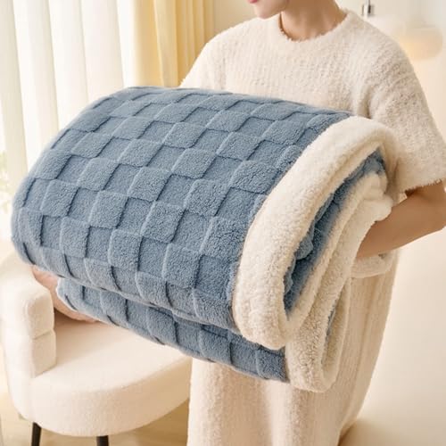 Gracelife Sherpa Throw Blanket for Couch, Flannel Cozy Soft Thick Blanket for Bed - Fleece, Dirty Blue, 80x90 Inches - color: Dirty Blue, size: 80"*90"