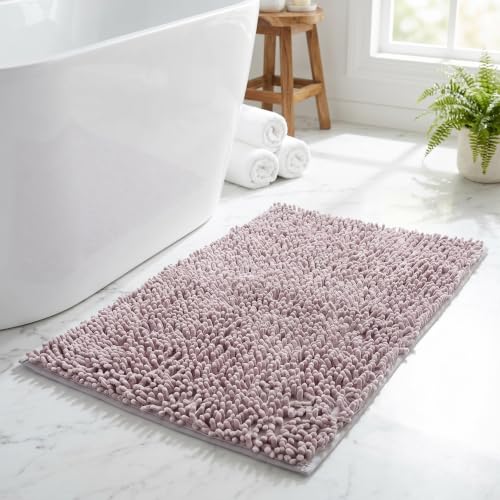 YARNOW Chenille Bathroom Bath Mat Non Slip with Absorbent Soft Fabric, Machine Washable and Wear Resistant, 34.65x22.83 Inch Size, for Guest Suites and Vanities