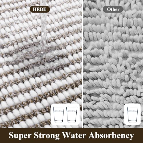 HEBE Chenille Bathroom Rugs Sets 3 Piece, Non Slip Washable Bath Mats Set | Absorbent Bathroom Mat Set, Soft Bath Rugs, Ultra Plush Bath Mat and U-Shaped Contour Toilet Rug Set for Tub Shower, Brown - color: Brown