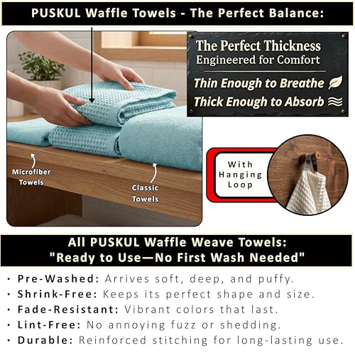PÜSKÜL 2-Piece Natural 100% Turkish Cotton Waffle Bath Towels Extra-Large | Turquoise, 32x63" Bath Sheet Towel, Light Soft Absorbent Quick-Dry Lint-Free Premium Honeycomb Weave Oeko-Tex Made in Turkiye - color: Turquoise