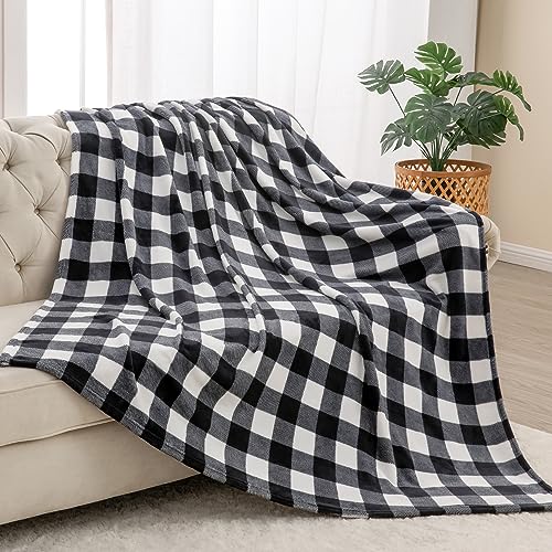 BEDELITE Plaid Fleece Twin Blanket, Black & White Buffalo 60x80 Inches | 100% Polyester Microfibe, Soft Cozy, Lightweight Warm, Classic Buffalo Plaid, Room Decor, Machine Washable, for Couch Bed - color: Black/White Plaid, size: Twin(60"x80")