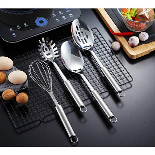 Berglander Cooking Utensil Set 12 Piece Stainless Steel Kitchen Tool Set, Include Cooking Spoon, Spatula, Whisk, Cooking Tong and etc (12 Pieces) - color: C. 12 Pieces
