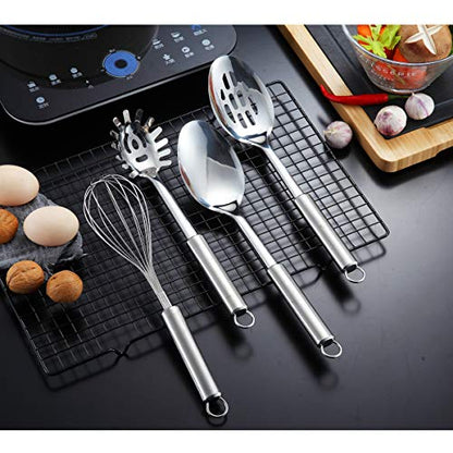 Berglander Cooking Utensil Set 12 Piece Stainless Steel Kitchen Tool Set, Include Cooking Spoon, Spatula, Whisk, Cooking Tong and etc (12 Pieces) - color: C. 12 Pieces