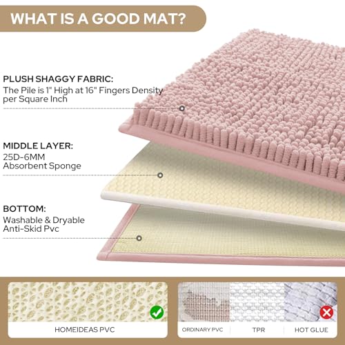 HOMEIDEAS 3 Pieces Bathroom Rugs, Extra Large Ultra Soft Non Slip Absorbent Chenille Toilet Bath Mat Set (Dusty Pink) - color: Dusty Pink, size: 17"x24"+20"x32"+U Shape 20"x24"