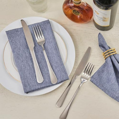 Denim Blue 17x17 Polyester Linen Farmhouse Cloth Napkins Set of 8 | Waterproof, Stain Resistant, Shrink Proof, Washable, fabric, Outdoor, Reusable, Dining, Wedding, Kitchen, Party, Birthday - color: Denim Blue