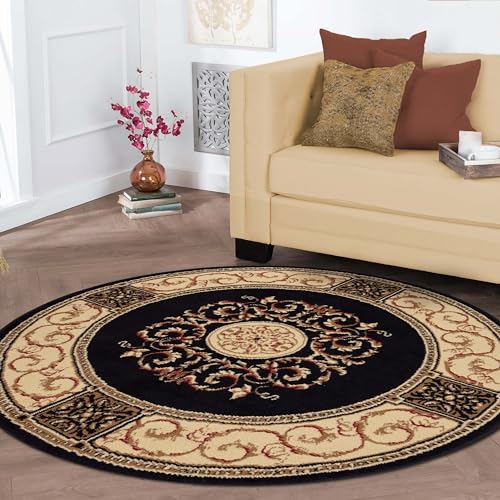 SUPERIOR Indoor Area Rug, Floral Medallion Design, 5', Midnight Blue Z | Attractive Rug with Jute Backing, Durable Beautiful Woven Design, Perfect for High Traffic Areas Hallway, Living, Dining Room - color: Midnight Blue - Z, size: 5' (Round)