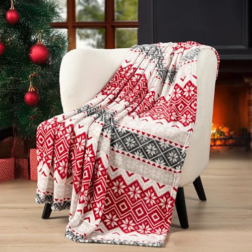 PAVILIA Christmas Throw Blanket | Holiday Christmas Red Fleece Blanket | Soft, Plush, Warm Winter Cabin Throw, 50x60 (Red Snowflakes) - color: Holiday - Snowflakes, size: 50 X 60 Inches - Throw