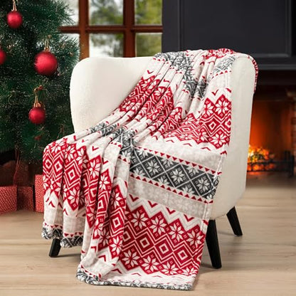 PAVILIA Christmas Throw Blanket | Holiday Christmas Red Fleece Blanket | Soft, Plush, Warm Winter Cabin Throw, 50x60 (Red Snowflakes) - color: Holiday - Snowflakes, size: 50 X 60 Inches - Throw