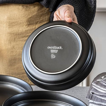 over&back Rim Dinnerware Set - Stoneware Dishes - Comes with 4 Dinner Plates, Salad Plates, Cereal Bowls, and Dinner Bowls - 16-Piece All-Occasion Place Settings - Serves Four - Semi-Matte Black - color: Black, size: Dinner Set | 16 Pieces
