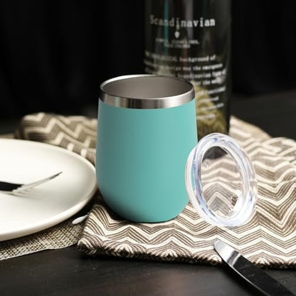 DOMICARE Stainless Steel Wine Tumbler Bulk with Lid, Personalized Insulated Tumblers Set, 12oz Travel Coffee Cups Pack of 1, Light Blue - color: Light Blue, size: 1 Count (Pack of 1)