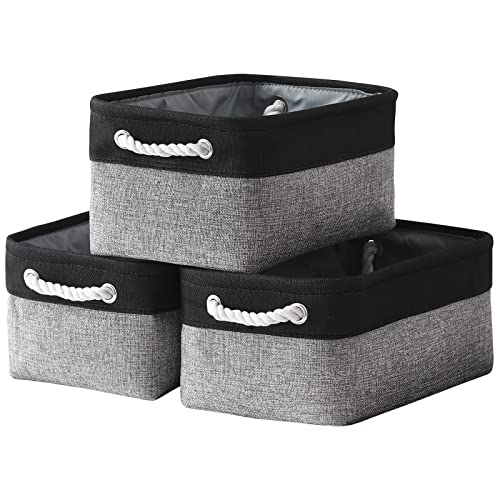 Storage Basket for Organizing - 14x10x7 inch Medium 3 Pack Collapsible Storage Bin for Shelves with Rope, Fabric Storage Cubes for Organizer Cloth Gift Toy Closet (Black & Grey) - color: Black&Grey, size: 3PCS/Medium -13.8Lx9.8Wx6.7H