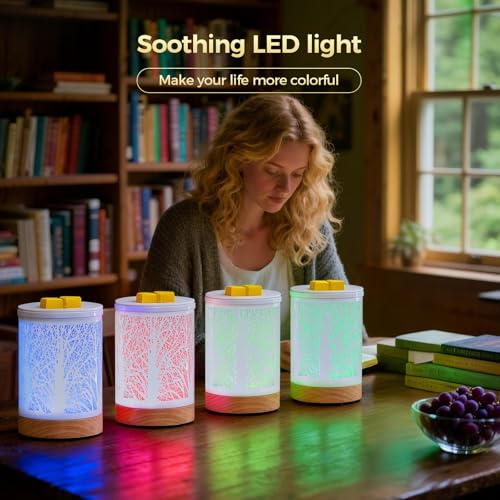 Enaroma Fragrance Wax Melts Warmer with 7 Colors LED Changing Light Scent Oil Candle Warmer for Home Office-White Wooden Tree - color: White