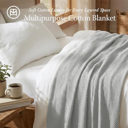 Threadmill Luxury Cotton Blankets for Twin Size Bed | All-Season 100% Cotton Twin Blanket for Bed | Herringbone Soft & Cozy Fall Thermal Blanket, 350GSM, 68x90 inches | Light Grey | 100% Cotton, Herringbone Pattern, 350 GSM, 68x90 in, Breathable, All-Seas