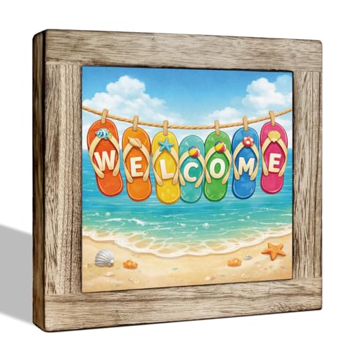 Wooden Welcome Sign – Coastal Summer Decor, Beach Themed Decor for Porch, Garden & Front Door, Wooden Plaque for Home & Office & Party Decoration - color: Summer 20