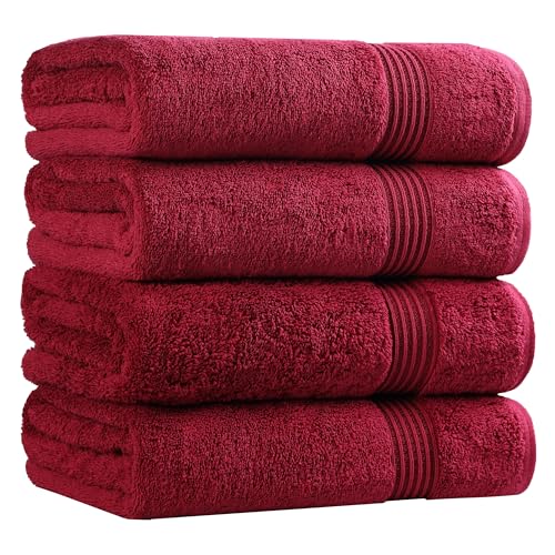 Superior Egyptian Cotton 4-Piece Bath Towel Set for Shower, Bath, Spa, Resort, Hotel, Soft Body Towels, Airbnb Essentials, Apartment, Dorm, Quick Dry, Absorbent, Bathroom Basics, Burgundy - color: Burgundy, size: Bath Towel (4-Pack)