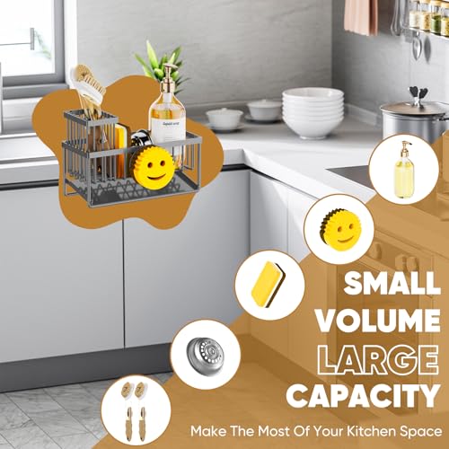 Sponge Holder for Kitchen Sink,Smiley Face Sink Caddy with Removable Brush Holder,Self-Draining Sponge Caddy for Soap,Dish Brush,Scrubber,Kitchen Essentials and Gadgets-Charcoal Gray - color: 1 Tier Charcoal Gray