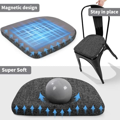SINOSSO Memory Foam 14" Metal Chair Cushions 4 Pcs, Modern Interwoven Style Magnetic Chair Pads for Dining Kitchen Cafe Bistro Stackable Chair (U-Shape, Black-Gray, 4) - color: Black