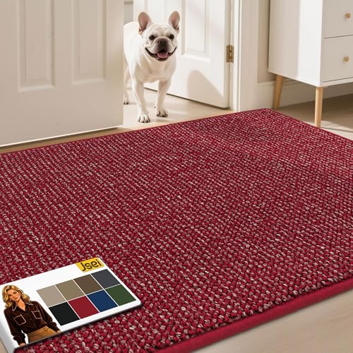 JSEI Door Mat for Entrance, TPR Non-Slip Backing, 36"x60", Red | Washable Low Profile Doormat for Front Door & Back Door, Absorbent Dirt-Trapping Entryway Rugs for Wet Shoes & Dirty Paws - color: Red, size: 36'' X 60''
